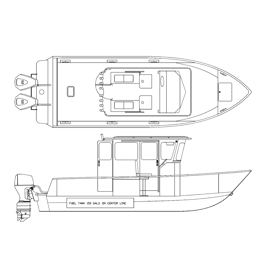 V2600 line drawing of the Walk Around Cabin 7'